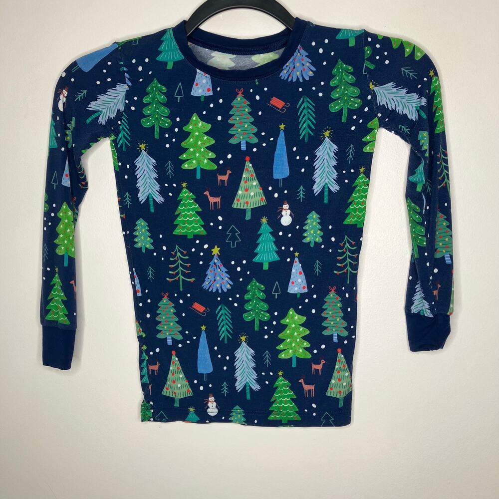 LITTLE SLEEPIES Christmas Trees Navy Long Sleeve Pajama Set 7/8